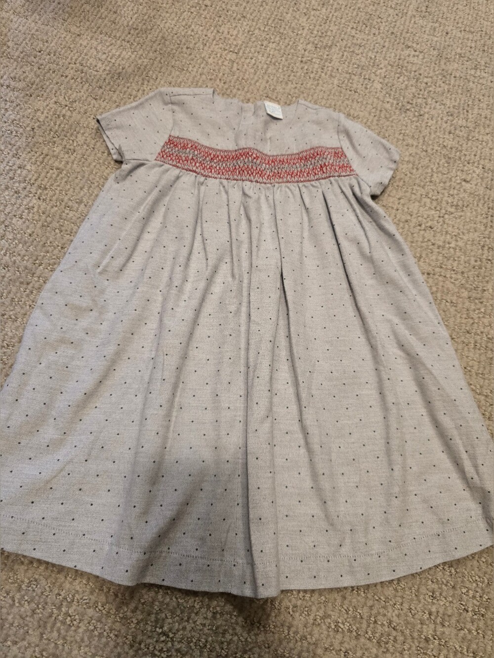 Edgehill Collection Girls' gray Dot Smocked Dress with red Accent